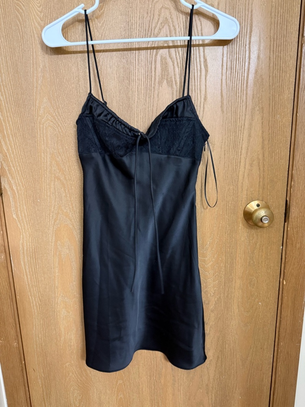 Urban Outfitters Black Satin Lace-Trim Slip